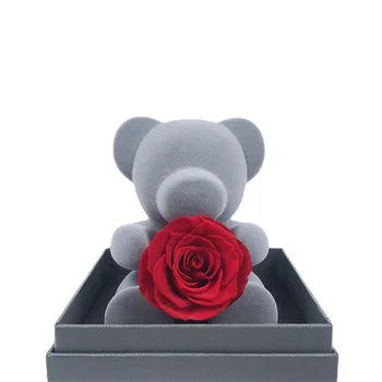 Flocking ursulet cu Trandafir Într-O Cutie Veșnică Flori pentru Prietena frumoasa si Bestia Flori Decor Nunta Cadou de ziua Îndrăgostiților