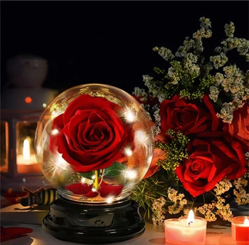 2 LED-uri Modul Lighte Veșnică a Crescut Floarea Conservate În Cupolă de Sticlă Ziua mamei Cadou de Ziua de nastere pentru Fete Petrecere de Nunta Decor Acasă