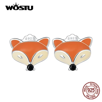 WOSTU 100% Argint 925 Drăguț Fox Știfturi de Ureche Mini Animal Cercei Stud pentru Femei la Modă de Culoare Cercei Petrecere frumoasă de Bijuterii